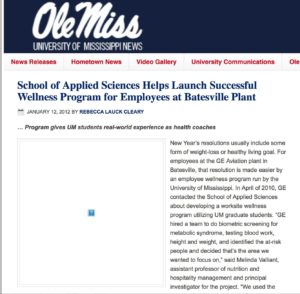 My involvement in a successful employee wellness program in Batesville, Mississippi