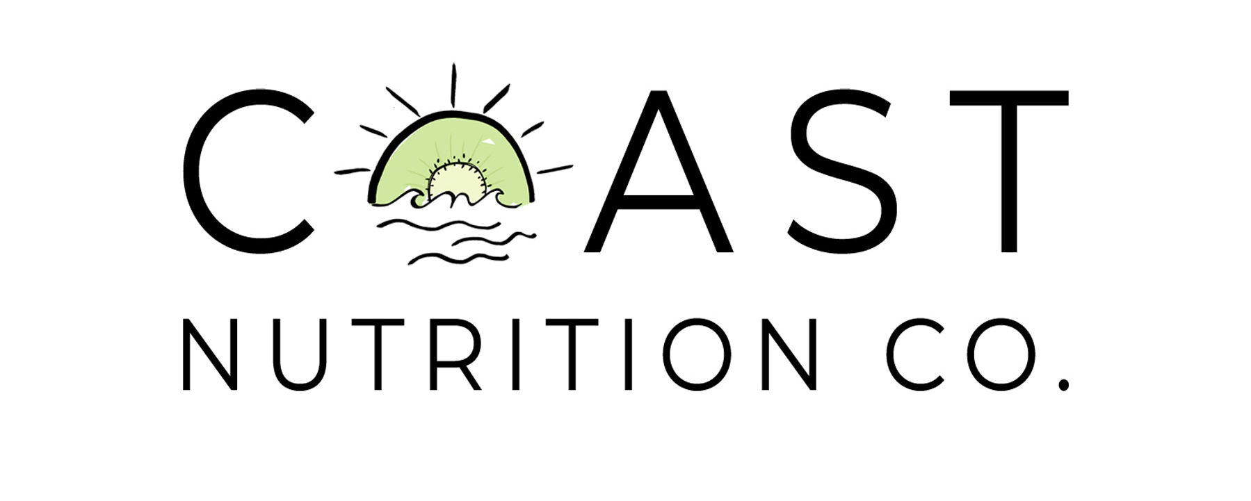 Coast Nutrition Co written in black text with a half kiwi that looks like a sun coming over a wave